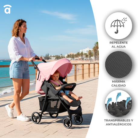 Poussette america 3 Beige+Noir+Rose 16 - vertbaudet enfant 