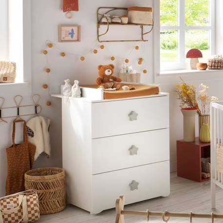 Chambre bébé complète basic, lit 120x60 tout barreaux, commode à langer 3 tiroirs et armoire 2 portes - boutons cœur - basic Blanc+Blanc/gris+Blanc/rose 9 - vertbaudet enfant 
