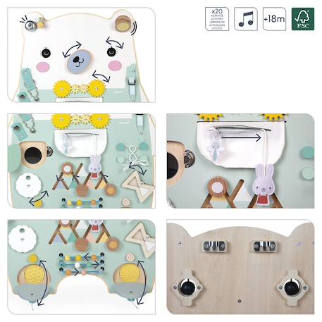 Panneau d'activités en bois busy board ourson Vert 5 - vertbaudet enfant 