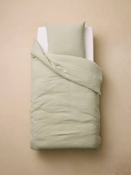 Parure housse de couette et taie d'oreiller unie vert sauge+vieux rose 3 - vertbaudet enfant 