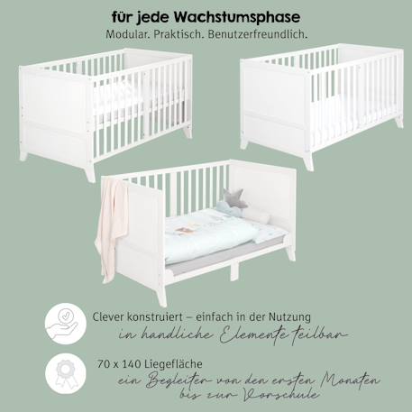Ensemble de lit bébé 'savanna friends' avec équipement complet Blanc / Vert+Gris / Beige 5 - vertbaudet enfant 
