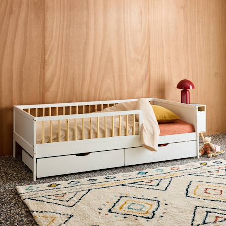 Lit enfant 90 x 190 cm pin naturel avec sommier et tiroirs - elio Blanc 5 - vertbaudet enfant 