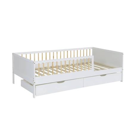 Lit enfant 90 x 190 cm pin naturel avec sommier et tiroirs - elio Blanc 2 - vertbaudet enfant 