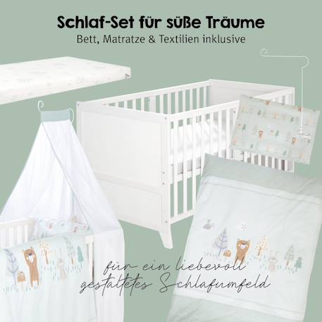 Ensemble de lit bébé 'savanna friends' avec équipement complet Blanc / Vert+Gris / Beige 4 - vertbaudet enfant 