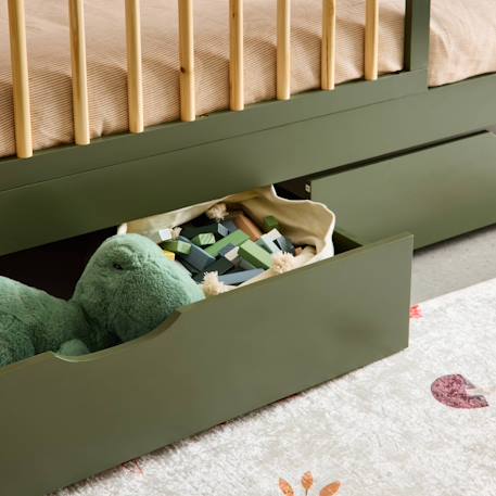 Lit enfant 90 x 190 cm pin naturel avec sommier et tiroirs - elio Blanc+Vert 12 - vertbaudet enfant 