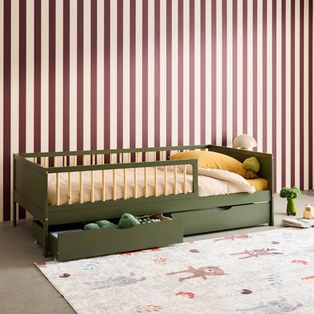Lit enfant 90 x 190 cm pin naturel avec sommier et tiroirs - elio Blanc+Vert 11 - vertbaudet enfant 