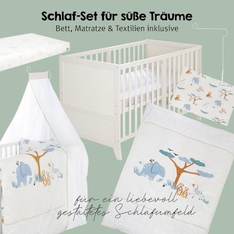 Ensemble de lit bébé 'savanna friends' avec équipement complet Blanc / Vert+Gris / Beige 11 - vertbaudet enfant 