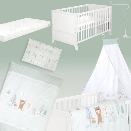 Ensemble de lit bébé 'savanna friends' avec équipement complet Blanc / Vert+Gris / Beige 3 - vertbaudet enfant 