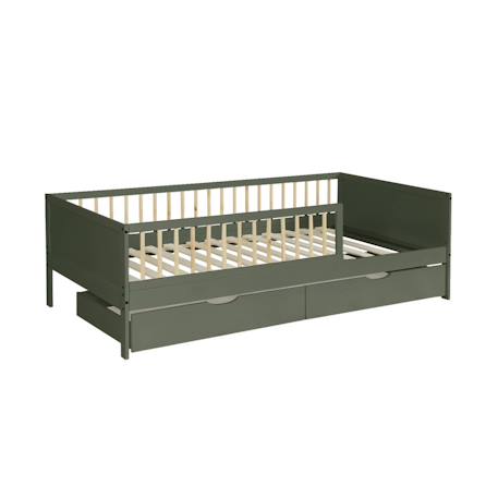 Lit enfant 90 x 190 cm pin naturel avec sommier et tiroirs - elio Blanc+Vert 8 - vertbaudet enfant 