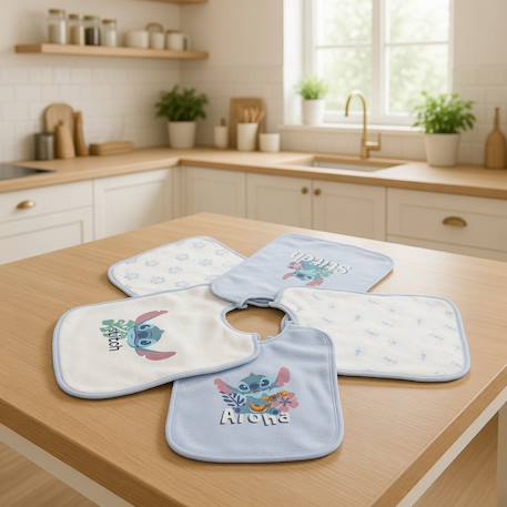 Lot de 5 bavoirs stitch coton Bleu 3 - vertbaudet enfant 