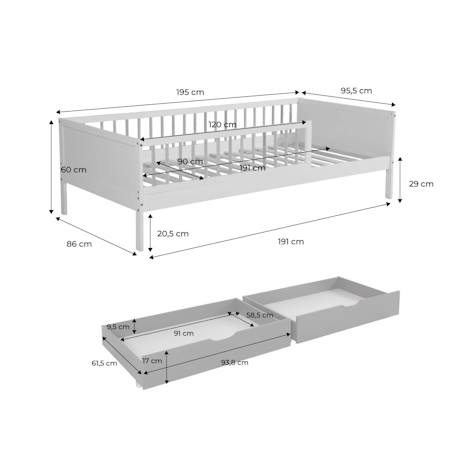 Lit enfant 90 x 190 cm pin naturel avec sommier et tiroirs - elio Blanc 4 - vertbaudet enfant 
