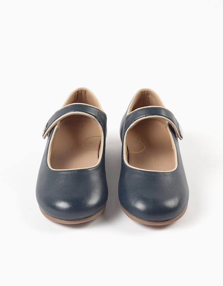Ballerines t-bar en cuir Bleu foncé 2 - vertbaudet enfant 