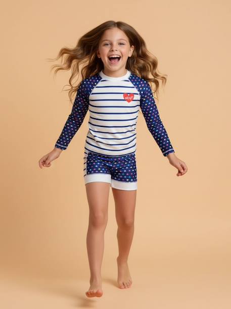 Ensemble anti-uv fille : heart Blanc / bleu / marine 2 - vertbaudet enfant 