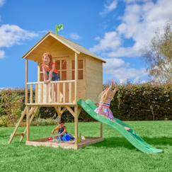 Jouet-Maisonnette cabane sur pilotis avec toboggan colline bois fsc®