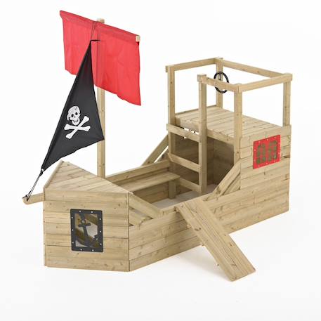 Cabane bateau pirate galleon bois fsc® Marron - noir - rouge 2 - vertbaudet enfant 