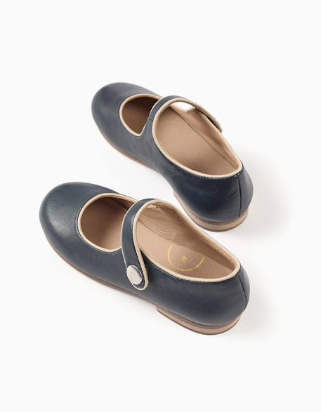 Ballerines t-bar en cuir Bleu foncé 3 - vertbaudet enfant 