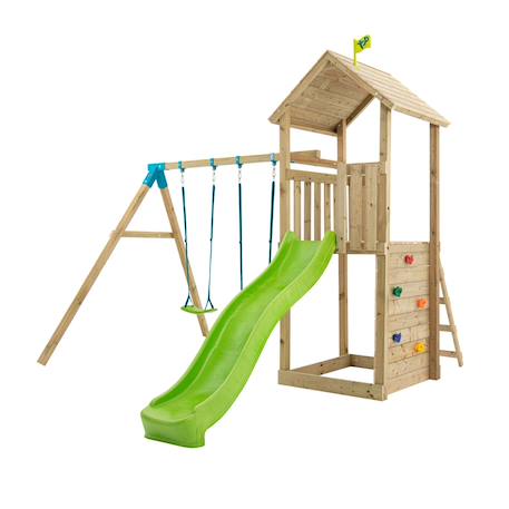 Aire de jeux plateforme toboggan olivète bois fsc® Marron - bleu - vert 2 - vertbaudet enfant 
