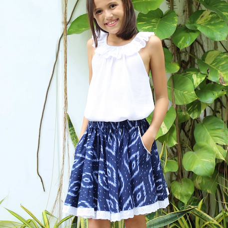 Jupe qui tourne     tie-and-dye  cancan Bleu marine blanc 2 - vertbaudet enfant 
