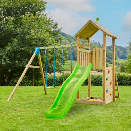 Aire de jeux plateforme toboggan olivète bois fsc® Marron - bleu - vert 1 - vertbaudet enfant 