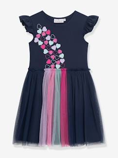 -Robe à manches volantées et jupe en tulle fille, application cœur DANAMADE