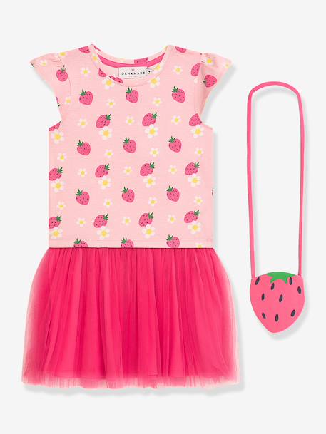Robe avec sac bandoulière fraise, jupe en tulle rose fille DANAMADE rose 2 - vertbaudet enfant 