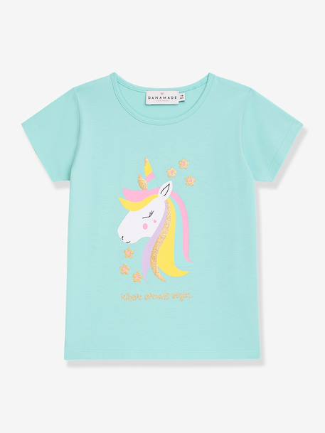 T-shirt fille avec arc-en-ciel en sequins DANAMADE bleu glacier+rose poudré 1 - vertbaudet enfant 