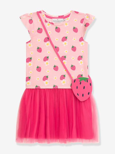 Fille-Robe-Robe avec sac bandoulière fraise, jupe en tulle rose fille DANAMADE
