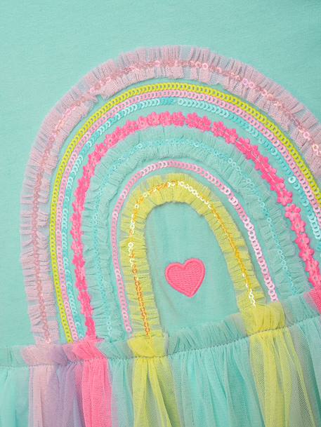 Robe avec jupe en tulle arc-en-ciel et manches volantées fille DANAMADE rose dragée+turquoise 6 - vertbaudet enfant 