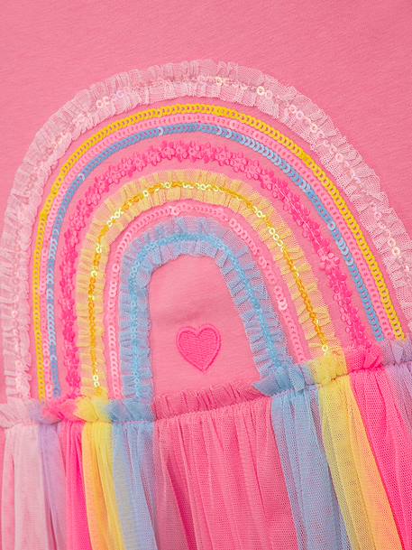 Robe avec jupe en tulle arc-en-ciel et manches volantées fille DANAMADE rose dragée+turquoise 3 - vertbaudet enfant 