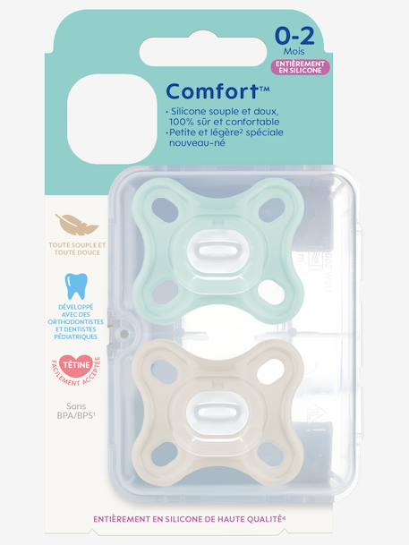 Lot de 2 sucettes 2-12 mois en silicone Comfort Bleu + vert+Rose + vert 2 - vertbaudet enfant 
