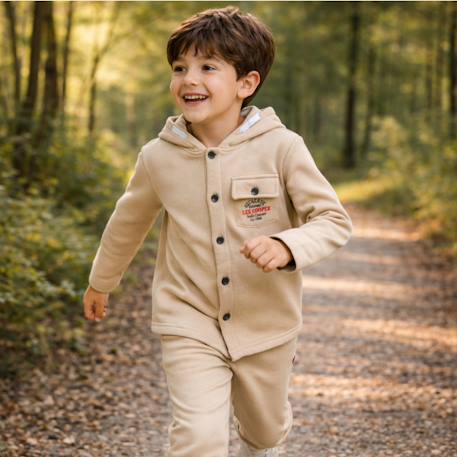 Veste à capuche boutonnée, poche poitrine Bleu marine+Ecru+Vert kaki 7 - vertbaudet enfant 