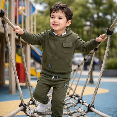 Sweat à capuche avec poche et pantalon de jogging Gris+Kaki+Marine+Noir 8 - vertbaudet enfant 