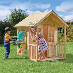 Maisonnette cabane enfant chalet + cuisine extérieure prairie bois fsc®  - vertbaudet enfant