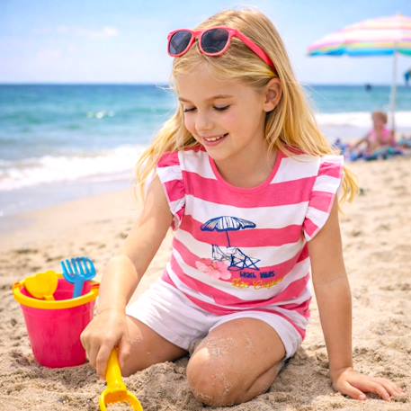 Top à rayures avec imprimé fille Fushia+Orange+Violet 2 - vertbaudet enfant 