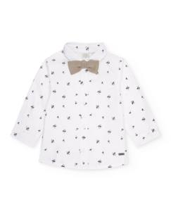 -Chemise garçon en tissu uni avec nœud papillon amovible