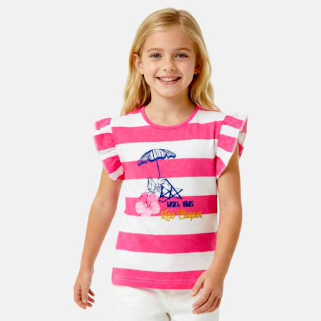 Top à rayures avec imprimé fille Fushia+Orange+Violet 1 - vertbaudet enfant 