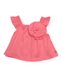 -Blouse pour fille en toile avec grande fleur sur le devant