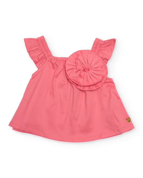 Blouse pour fille en toile avec grande fleur sur le devant Rose 1 - vertbaudet enfant 