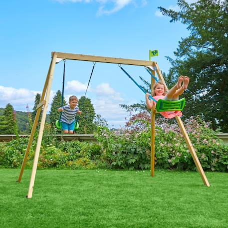 Portique 2 balançoires forest bois h200cm Marron - bleu - gris - vert 1 - vertbaudet enfant 