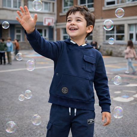 Sweat à capuche avec poche et pantalon de jogging Gris+Kaki+Marine+Noir 14 - vertbaudet enfant 