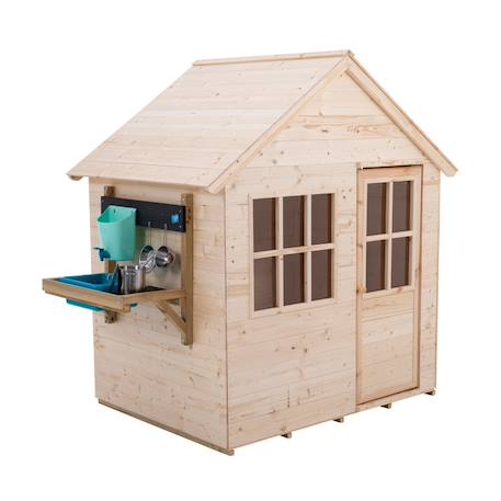 Maisonnette cabane enfant + cuisine extérieure refuge bois fsc® Marron - bleu - noir 2 - vertbaudet enfant 