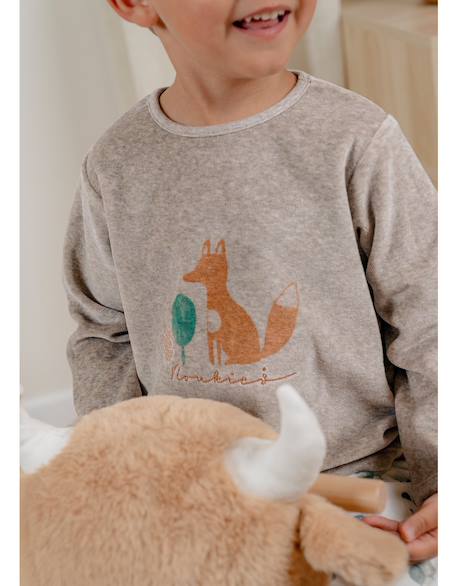 Pyjama bébé velours imprimé Beige 3 - vertbaudet enfant 