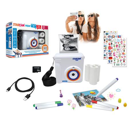 Starcam® print, pack caméra avec imprimante instantanée, 3 rouleaux de papier et dragonne Blanc 2 - vertbaudet enfant 