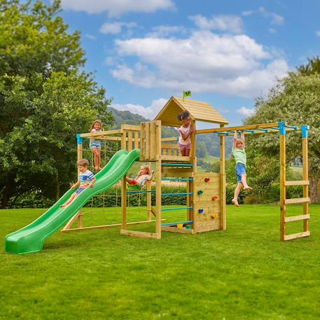 Aire de jeux xxl double plateforme tilleul bois fsc® Marron - bleu - vert 1 - vertbaudet enfant 