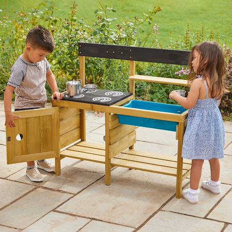 Cuisine d'extérieur pour enfant junior chef bois fsc® Marron - bleu - noir 1 - vertbaudet enfant 