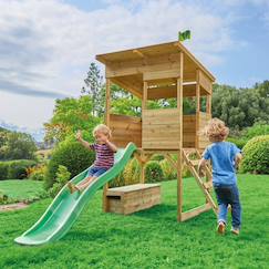 Cabane sur pilotis avec toboggan cimes bois fsc®  - vertbaudet enfant