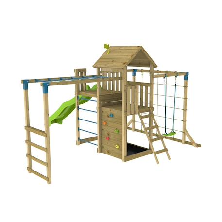 Aire de jeux xxl double plateforme tilleul bois fsc® Marron - bleu - vert 2 - vertbaudet enfant 