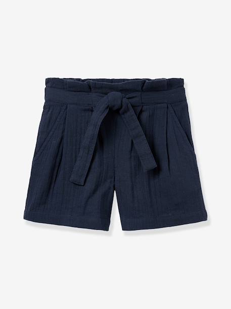 Short fille taille ceinturée marine+rose pâle 1 - vertbaudet enfant 