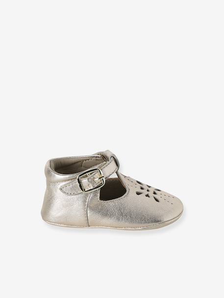 Chaussons bébé cuir blanc+or 10 - vertbaudet enfant 