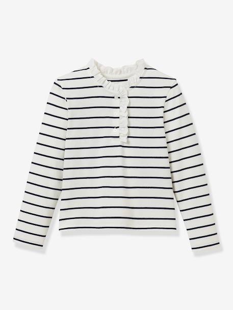 Tee-shirt rayé manches longues fille marine 1 - vertbaudet enfant 